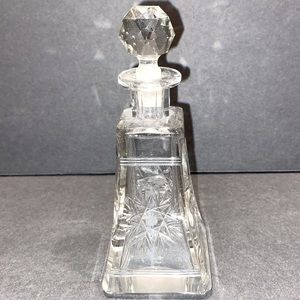 Vintage Clear Crystal Cut Perfume Bottle With (Crystal) Round Optical Stopper